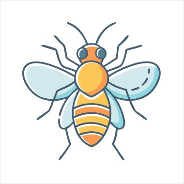 Beyaz üzerinde şeffaf kanatları olan renkli bir bal arısının tasviri