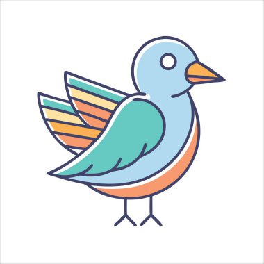 Açık mavi ve deniz mavisi tüyleri olan küçük bir kuşun stilize edilmiş çizimi
