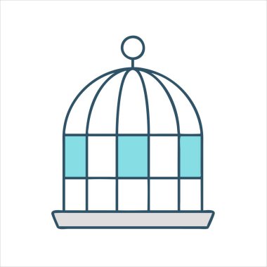 Minimalist stilize kuş kafesi çizimi beyaz zemin üzerinde yumuşak renkler ve ana hatlarla