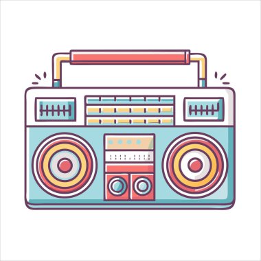 Retro Boombox Canlı Renkler ve Kalın Taslaklarla Çizgi Film Çizimi