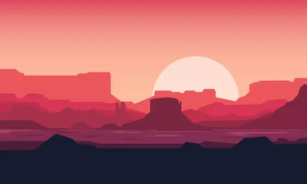 Akşamları dağlar. Bir dağ manzarasının vektör çizimi.