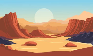 Çölün manzarası. Düz bir şekilde vektör illüstrasyonu