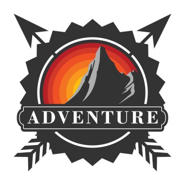 Macera etiketi, amblem, rozet ve tasarım unsuru. Vektör illüstrasyonu.