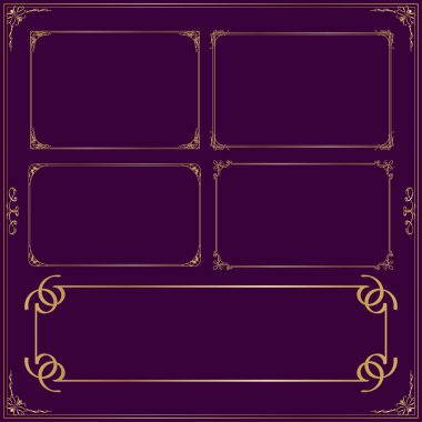 Dikdörtgen altın çerçeve koleksiyonu. Vektör illüstrasyonu
