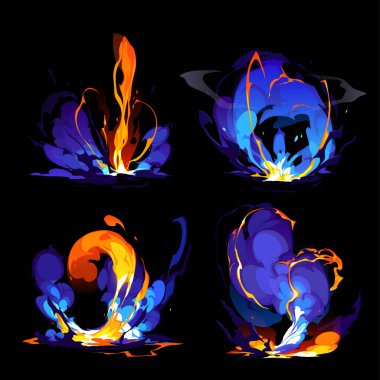 Patlamalar ayarlandı, Yangın Patlamaları Vektör illüstrasyonunu ayarladı