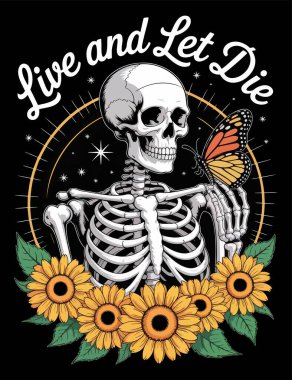 Kelebek ve ayçiçeği taşıyıcı tasarımı olan bir iskelet.