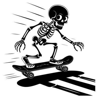 Kaykay vektörü çizimi yapan iskelet.