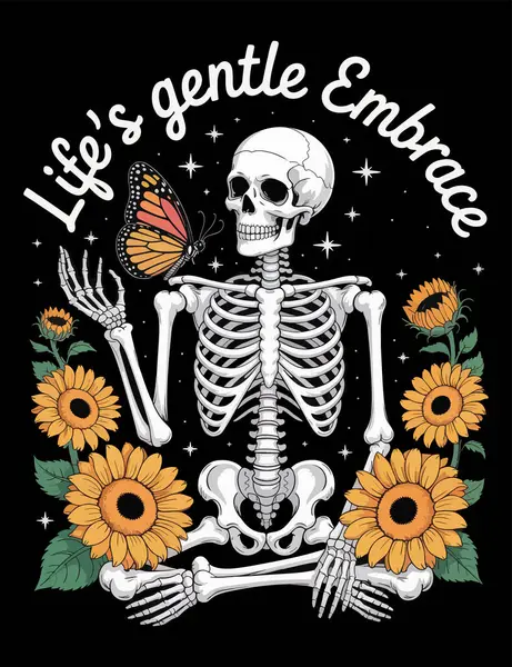 Kelebek ve ayçiçeği taşıyıcı tasarımı olan bir iskelet.