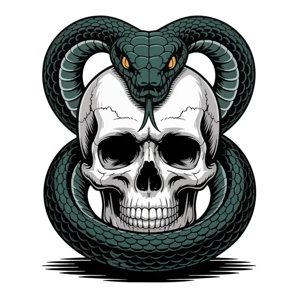 Yılan vektörü illüstrasyonuyla çevrili bir kafatası.