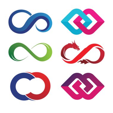 Sonsuzluk sembolü seti, vektör illüstrasyonu. Düz tasarım biçimi