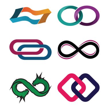 Sonsuzluk sembolü seti, vektör illüstrasyonu. Düz tasarım biçimi