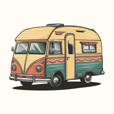 Eski bir karavan. Tasarımınız için el çizimi vektör çizimi