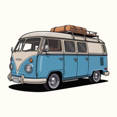 Tekerlekli bavulu olan klasik bir karavan. Vektör illüstrasyonu.