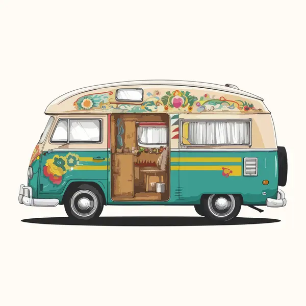 Vintage karavan ikonu, vektör çizimi. Kamp aracı.