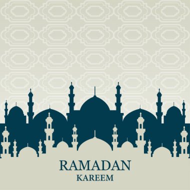 Ramadan Kareem greeting card with mosque silhouette. Vector illustration.