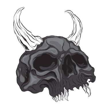 Boynuzlu şeytanın kafatası. Vektör illüstrasyonu beyaz arkaplanda izole edildi.