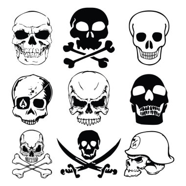 Kafatasları. Beyaz arkaplandaki vektör çizimleri.