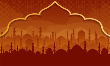 Cami siluetleri ve metin için yeri olan Ramazan Kareem arkaplanı.