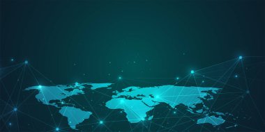Genel ağ bağlantısı. Küresel iş dünyasının dünya haritası ve kompozisyon kavramı. Vektör İllüstrasyonu