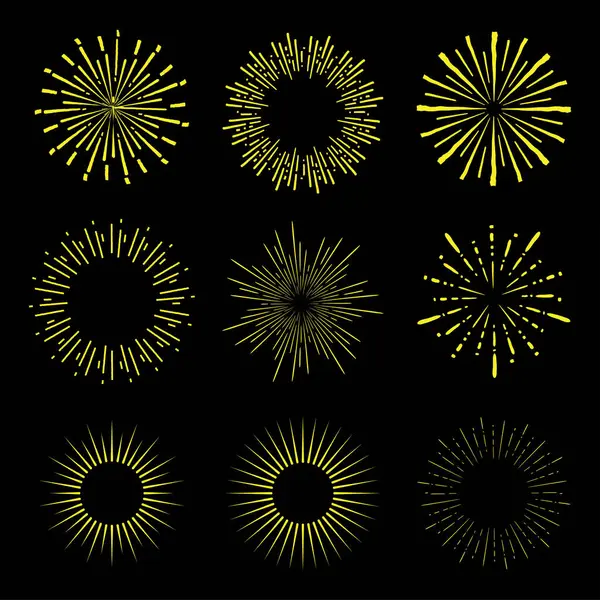 Bir dizi yıldız patlaması, güneş patlaması, güneş patlaması tasarım elementleri. Vektör illüstrasyonu