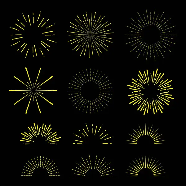 Klasik güneş patlaması tasarım elementi. Güneş ışığı seti. Güneş patlaması vektör illüstrasyonu.