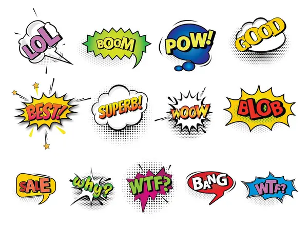 Komik konuşma baloncukları ayarlandı. Pop sanat tarzı. Vektör illüstrasyonu.