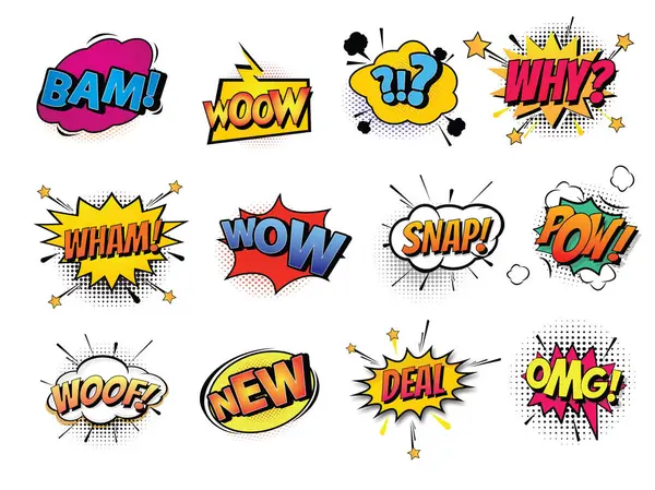Komik konuşma baloncukları ayarlandı. Pop sanat tarzı. Vektör illüstrasyonu.