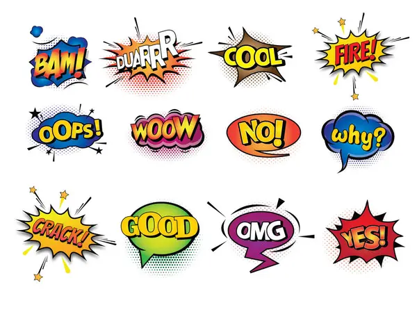 Komik konuşma baloncukları ayarlandı. Pop sanat tarzı. Vektör illüstrasyonu.