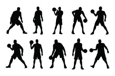 Beyaz arka planda basketbol oyuncularının siluetleri. Vektör illüstrasyonu