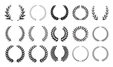 Laurel çelenkleri hazır. Defne çelengi koleksiyonu. Vektör illüstrasyonu