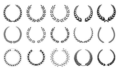 Laurel çelenkleri hazır. Defne çelengi koleksiyonu. Vektör illüstrasyonu