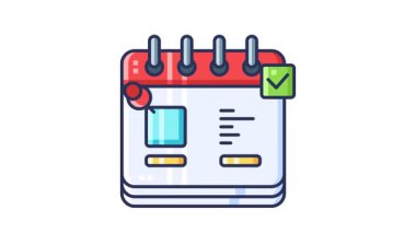 Tamamlanmış görev işaretli takvim. Tasarımlarda, sunumlarda veya sosyal medyada üretkenlik, organizasyon, planlama, zaman yönetimi kavramları için idealdir. Şeffaf arkaplan döngüsü.