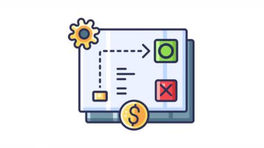 Akış şeması, dolar işareti, kontrol listesi, karar noktaları. İş sunumları, finansal analizler, proje planlaması, karar verme stratejileri için ideal. Şeffaf arkaplan döngüsü.