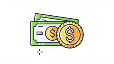 Dolar parası ve büyük bir bozuk para. Finansal bloglar, sunumlar, iş siteleri veya eğitim materyalleri için ideal. Şeffaf arkaplan döngüsü.