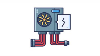 Güç kaynağının animasyonu bilgisayar parçalarına güç aktarımı.