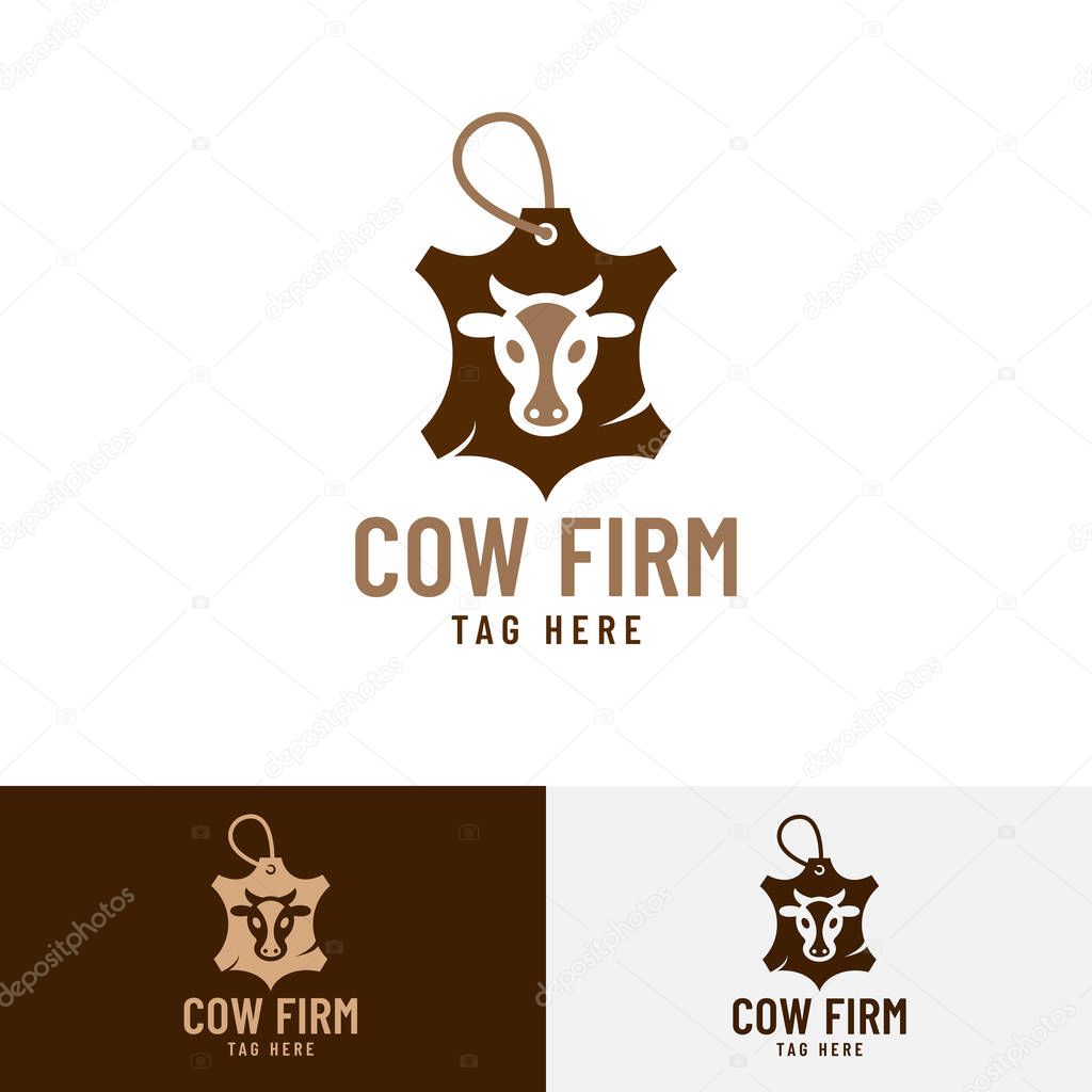 Cow Firm Leather Tag Logo Hand drawn cow logo design