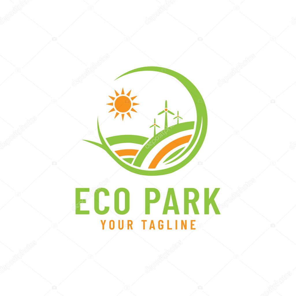 Eco Park Logo with Wind Turbines and Sun Logo