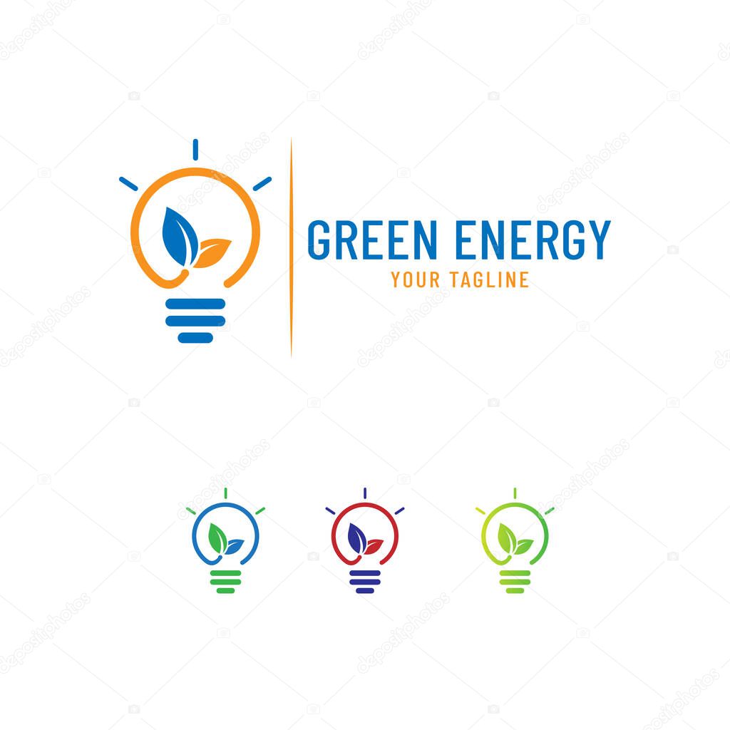 ECO Energy abstract logo Green Energy Logo Lightbulb and Leaves Logo