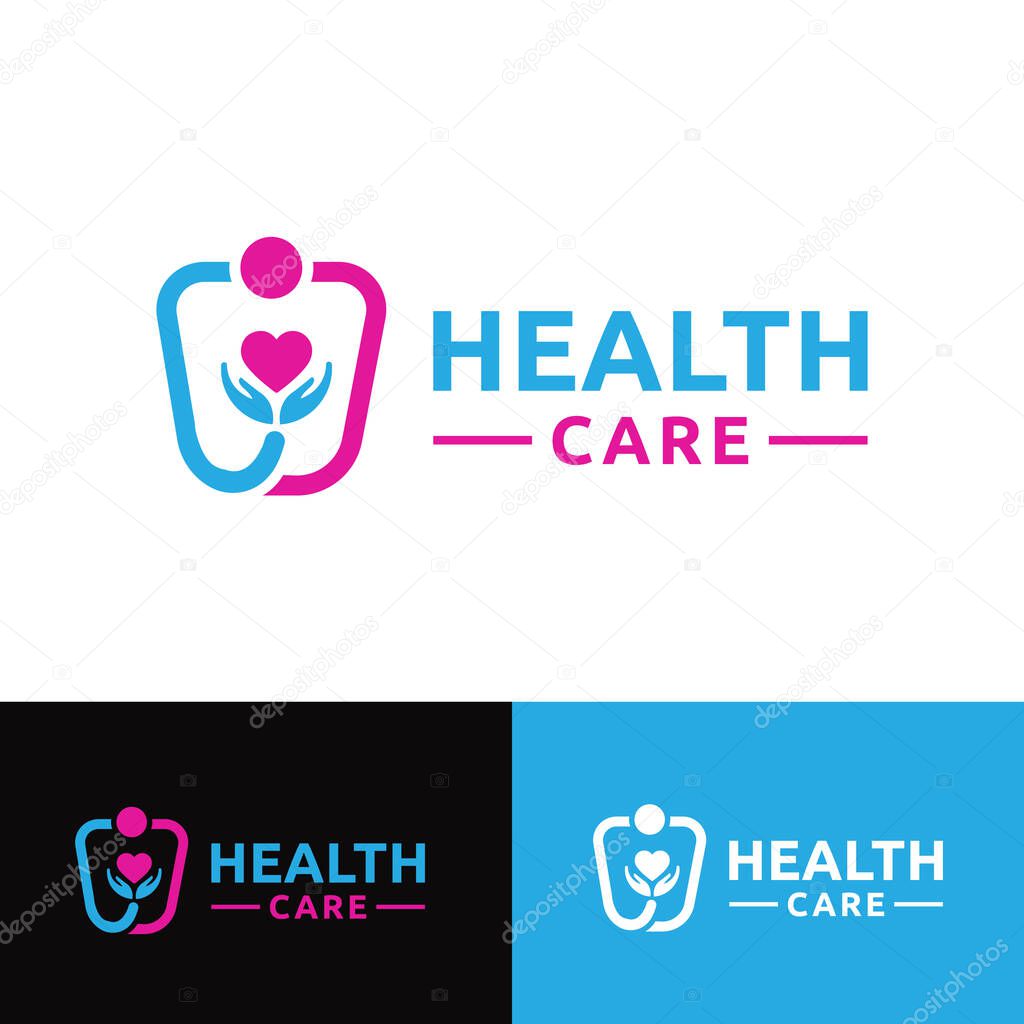 Health Care Logo with Heart and Stethoscope Logo