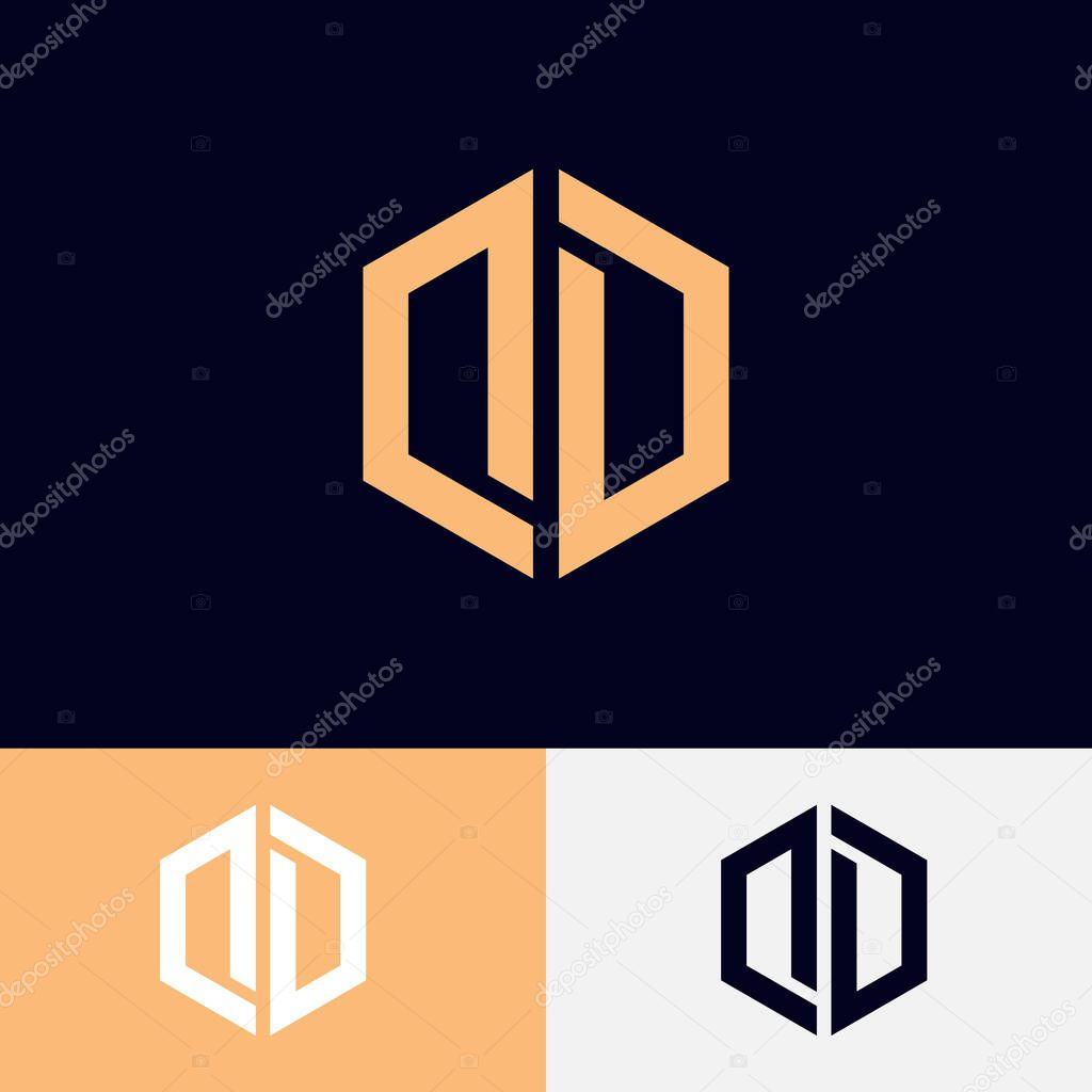 Modern DD or OD Initial Letter Logo Design with Hexagon Shape
