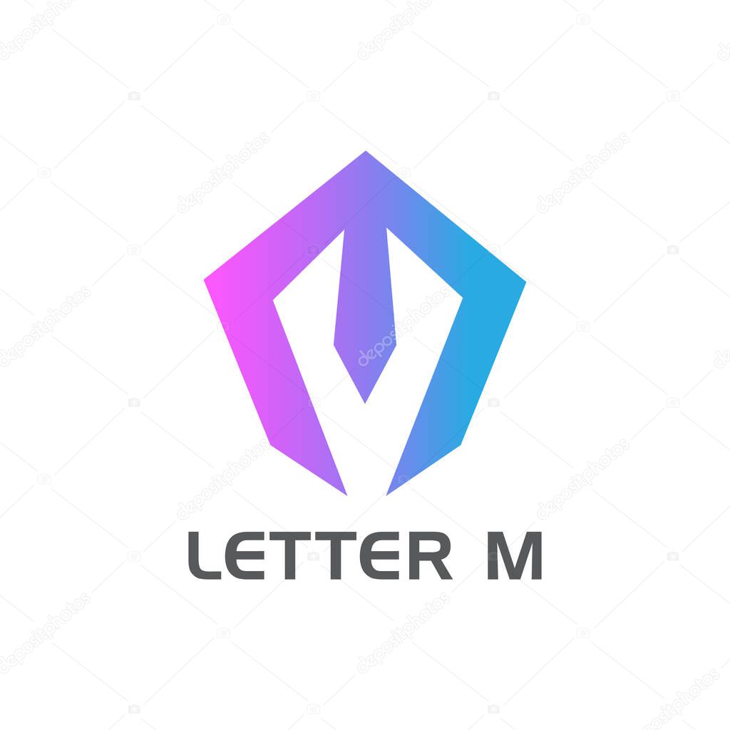 Letter M Logo in Gradient Pentagon Shape