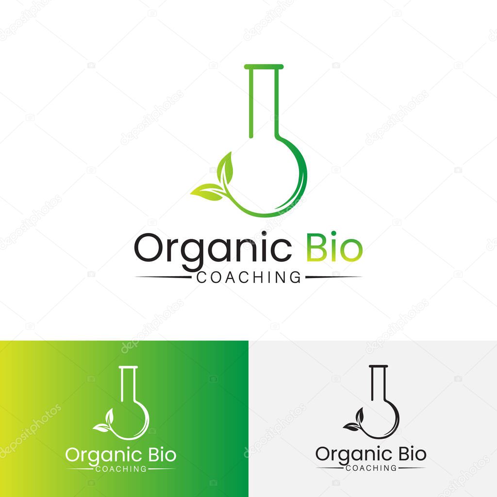 Organic Bio Coaching Logo with Green Leaf and Flask Logo