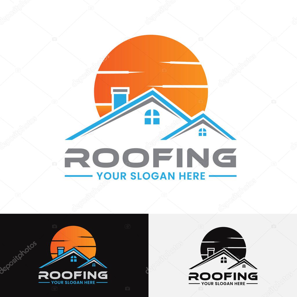 Roofing logo with sun and house Home Services Logo