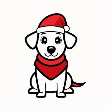 Noel Baba Şapka Vektör Hattı Sanatıyla Noel Köpeği