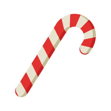 Beyaz arka planda kırmızı ve beyaz çizgili şeker kamışı çizimi. Çubuk şekerin kıvrımları çapraz çizgili..