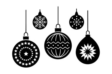 Noel Süslemeleri Silüet Vektörü Minimum Siyah ve Beyaz Tatil Süslemeleri
