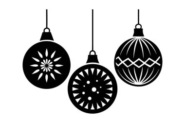 Noel Süslemeleri Silüet Vektörü Minimum Siyah ve Beyaz Tatil Süslemeleri