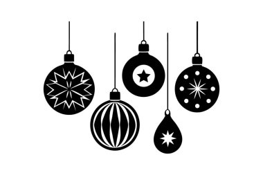Noel Süslemeleri Silüet Vektörü Minimum Siyah ve Beyaz Tatil Süslemeleri
