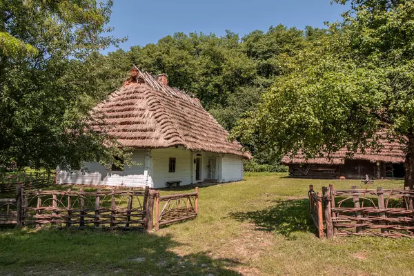 Dogu Avrupa 'daki Dokuma Çitleri ve Yeşillikleri Olan Tarihi Köy Evi