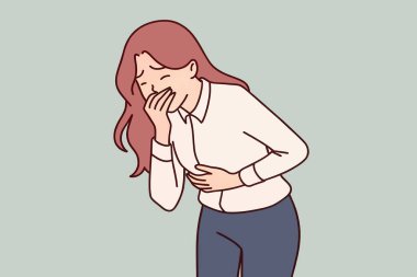 Bir illüstrasyonda mide bulantısı ve karın ağrısı çeken bir kadının karın bölgesini kavradığı görülüyor..
